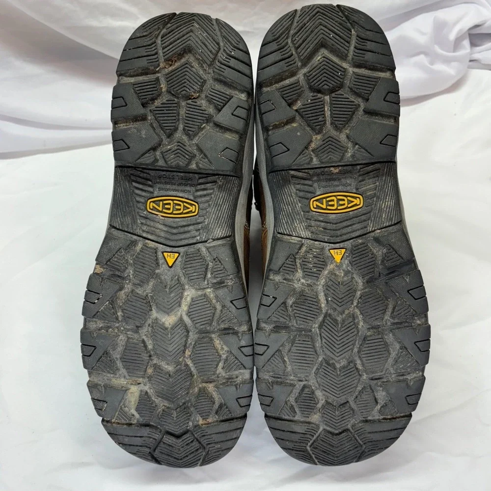 KEEN Mens Brown Leather Steel Toe Work Boots EH Rated Waterproof Size 13‎